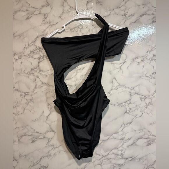 NEW Good American Side Tie Cuout One-Piece Swimsuit in Black Size 3 = L - Picture 3 of 10